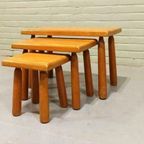 Vintage Eiken Brutalist Mimiset, Nesting Tables, Set Van 3 thumbnail 3