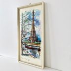 Mid-Century Waterverf Schilderij Parijs Eiffeltoren Arno 1970’S thumbnail 4