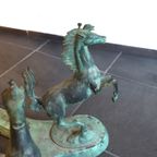 Vintage Hollywood Regency Stijl Salontafel Met Bronzen Paarden, Jaren '70 thumbnail 3