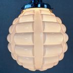 Art Deco Rosé Opaline En Chroom Hanglamp thumbnail 6