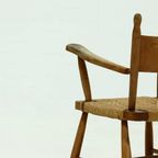 French Blonde Oak And Rush Armchair 1950s thumbnail 8