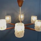 Teak Ceiling / Pendant Lamp 6 Glass Shades 1960S thumbnail 11