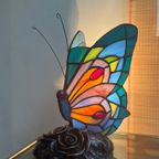 2 Beschikbaar ! Vlinder Tiffany Stijl Art Nouveau Stijl Tafellampen Glas In Lood thumbnail 3