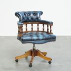 Fijne, Blauwe Rundlederen Chesterfield Bureaustoel Met Mooie Details thumbnail 2