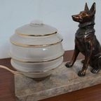 Prachtige Franse Art Deco Lamp Met Herdershond Hond. thumbnail 3