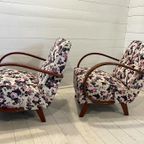 Paar Halabala H-237 Stoelen Gerestaureerd, Wit Met Bloemen thumbnail 7