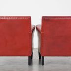 Set Van 2 Unieke, Stijlvolle, Rood Gekleurde Design Armchairs Gemaakt Van Schapenleer thumbnail 4