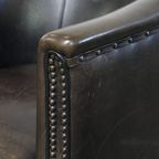 Unieke En Subtiele Zwart/ Grijze Schapenleren Clubfauteuil Met Een Mooi Patina thumbnail 10