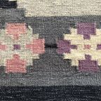 Vintage Zweedse Wollen Rollakan Blauw Met Roze Geometrische Patronen thumbnail 3