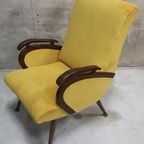 Vintage Fauteuil Jaren 50 Gele Stoel Gele Ribstof Herbekleed thumbnail 4