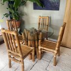 Vintage Boho Bamboe Eetkamerset - Eettafel Met 4 Stoelen thumbnail 3