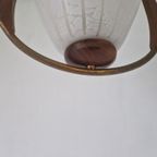 Vintage Scandinavische Teak En Glas Hanglamp. thumbnail 4