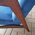 Set Vintage Deense Fauteuils Jaren 60 Ribstof Blauwe Stoelen thumbnail 21