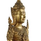 Grote Antieke Bronzen Boeddha 24 Karaat Goud 19De Eeuw Thailand thumbnail 10