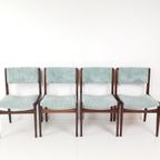 4 Vintage Stoelen Licht Blauwe Rib Nieuwe Stof thumbnail 5