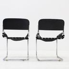 Vintage Italiaanse Stoelen Zwart Leer En Chroom, Jaren 70 thumbnail 3