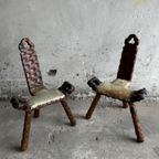 Mid-Century 3-Legged Stool With Backrest In Wood With Black-Brown Cowhide Seat, 1950S thumbnail 2