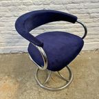 Vintage Buisframe Stoel - Chroom - Blauw Velour - Italie thumbnail 4