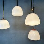 4X Art Deco Klooster-/Schoollampen – Opaline En Messing thumbnail 2