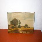 Vintage Landscape Painting On Canvas * Signed Countryside Scene thumbnail 2