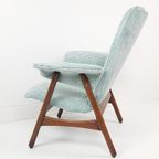 Vintage Fauteuil Teakhout Licht Blauwe Ribstof Nieuw thumbnail 7