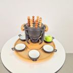 Vintage Fonduepan Set Nissen Gietijzer Hout Zweden '60 Nos thumbnail 10