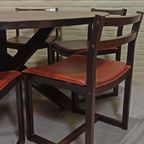 Vintage Set Van 6 Design Leren Eetkamerstoelen thumbnail 7