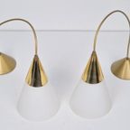 Set 2 Vintage Hanglamp Melkglas Messing Regency ‘70 Strak thumbnail 6