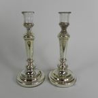 Set Van 2 Kwikzilveren Kandelaars, Rond 1900 (armeluiszilver) thumbnail 16