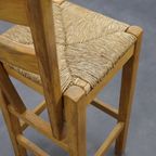 Set Of 4 Bar Stools In Solid Oak And Rattan, 1970s thumbnail 10