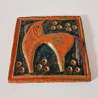 Vintage Keramieke Wandtegel Oranje Schilderij Jaren 70 Paard thumbnail 2