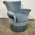 Vintage Cocktailstoel, Frankrijk 1960's, Blauw Velours thumbnail 13