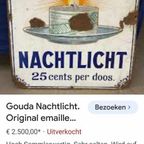 Antiek Emaille Bord Gouda Nachtlicht, 25 Cents Per Doosje. thumbnail 5