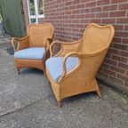 2 Vintage Boho Stijl Rotan En Bamboe Fauteuils thumbnail 2