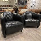 Showroommodel: 2X Stoere Industriële Tubchairs / Fauteuils Aviator In Hand Gepatineerd Zwart Run thumbnail 2