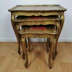 Vintage Florentijnse Houten Nesting Tafeltjes Bijzettafeltje thumbnail 4