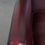 Set Van 2 Mooie En Comfortabele Bordeauxrode Rundleren Oorfauteuils + Hocker In Engelse Stijl thumbnail 10