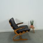 Zwart Leren Fauteuil Met Armleuningen En Houten Onderstel thumbnail 7