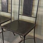 Set Van 4 Vintage Ijzer En Leer Stoelen, Zwart thumbnail 7