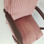 Vintage Teakhouten Fauteuil Roze Rib Nieuw Gestoffeerd thumbnail 10