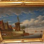 Jan Peypers "Bij Dordrecht" 1871-1950. Groot Werk. thumbnail 6