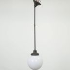 Leuke Vintage Glazen En Messing Bol Hang/ Plafondlamp Van Melkglas In Art Deco Stijl thumbnail 2