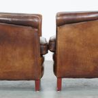 Set Van 2 Tijdloze En Stoere Cognac-kleurige Schapenleren Clubfauteuils Met Een Correcte Afwerkin thumbnail 2