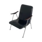 Lounge Chair - Dutch, Ca. 1960’S - Black Skai, Wooden Armrests And A Metal Frame - Attr. To Teefelen thumbnail 10