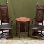 Paar Antieke Fauteuils In Gotische Stijl. thumbnail 3
