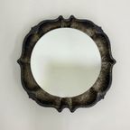 Mid-Century Round Backlit Brown Ceramic Wall Mirror From Pan Keramik, Germany, 1970S thumbnail 2