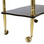 Vintage Franse Bar Trolley Houtfineer Goud Messing Tv-Meubel Jaren 50 Design thumbnail 8