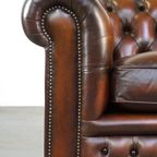 Prachtige Engelse Cognac Bruine Rundleren Chesterfield Fauteuil thumbnail 11