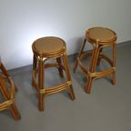 3 X Bamboo Stool With Leather Laces / 70s. thumbnail 2
