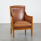 Statige, Luxe Schapenleren Art Deco Design Armchair Gecombineerd Met Hout thumbnail 2